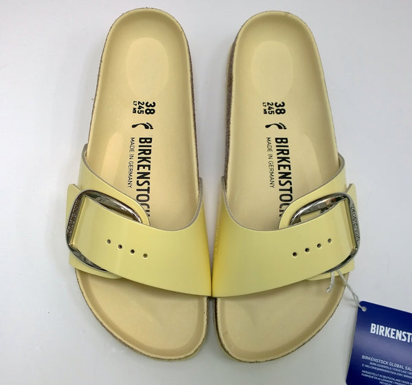 Birkenstock Madrid Big Buckle Butter Slides High Shine Sandals Narrow Fit