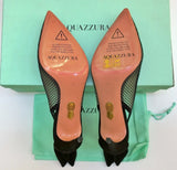 Aquazzura Bow Tie 85 Black Suede and Mesh Bow Heels