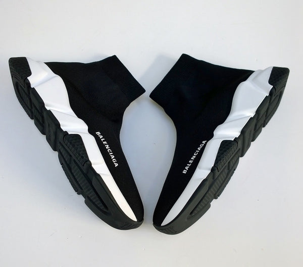 Balenciaga Speed Sneakers in Black Knit and White Trainers