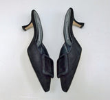 Manolo Blahnik Maysale 50 Black Suede Square Buckle Mules New Heels