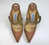 Jimmy Choo Bing 100 Ballet Pink Nude Patent Rhinestone Heels Mules