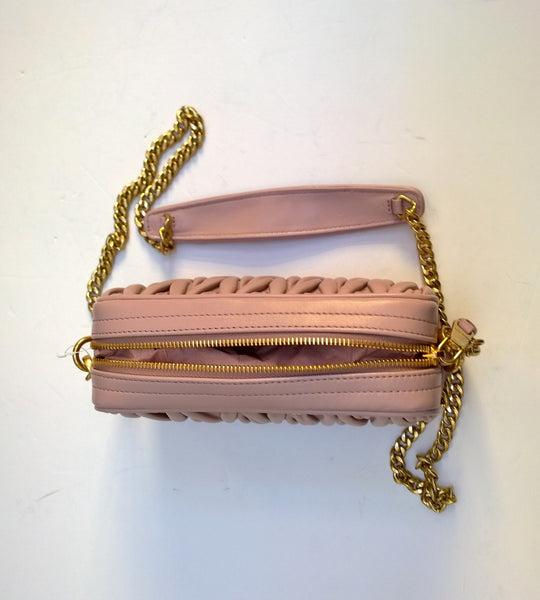 Miu Miu Matelasse Dusty Pink Mauve Leather Camera Bag with Gold Tone Chain