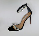 Aquazzura Max Tequila 105 Black Suede Rhinestone Ankle Strap Heels Sandals