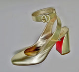 Christian Louboutin Miss Sab 85 Metallic Gold Ankle Straps Heels