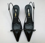 Miu Miu Decollete Black Patent Slingback Bow Heels