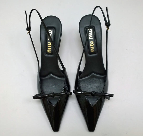 Miu Miu Decollete Black Patent Slingback Bow Heels