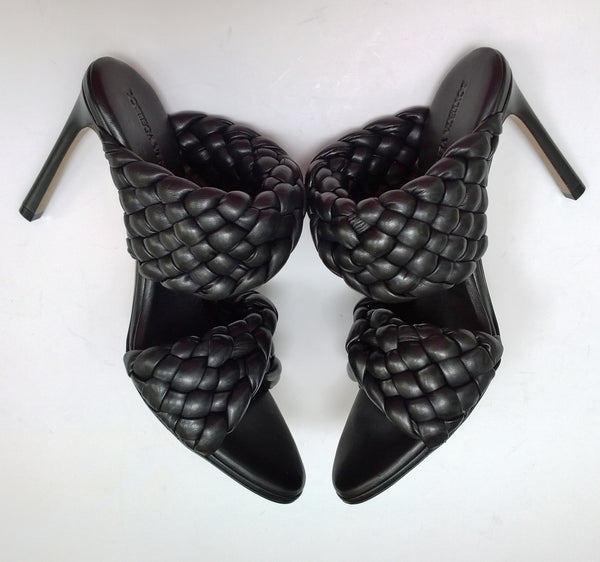 Bottega Veneta Curve Black Woven Leather Sandals Mules