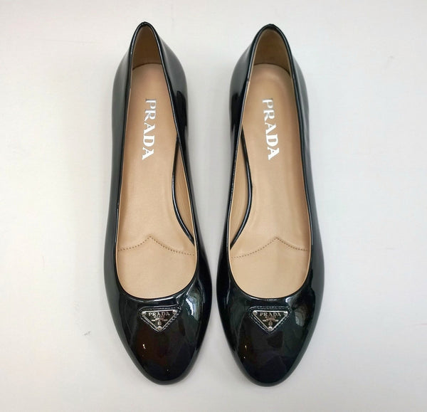 Prada Triangle Logo Black Patent Flats Shoes