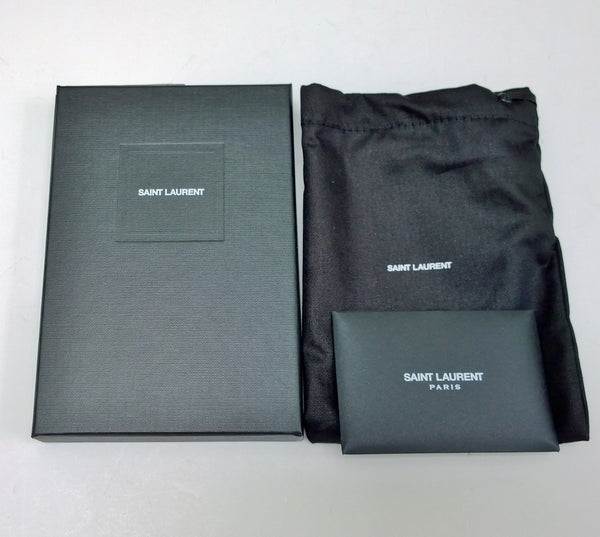 Saint Laurent Fragments Quilted YSL Gold Logo Black Leather Card Wallet Case