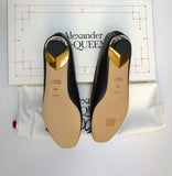 Alexander McQueen Armadillo Bow Black Leather Shoes with Metal Heel Ballet Flats New in box