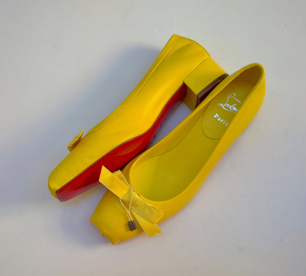 Christian Louboutin Mamaflirt 30 Ballerina Block Heel Pumps in Yellow Leather