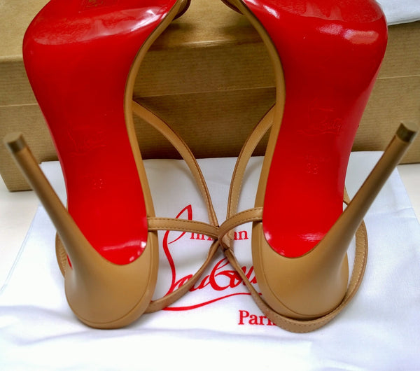 Christian Louboutin Rosalie 100 Warm Beige Nude Leather Sandals Slingback Heels