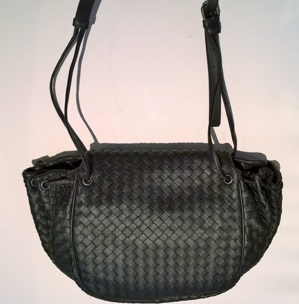 Bottega Veneta Black Intrecciato Woven Leather Crossbody Bag