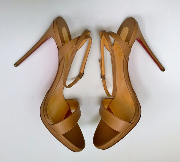 Christian Louboutin Loubi Queen 120 Nude Leather Platform Sandals Loubiqueen Heels