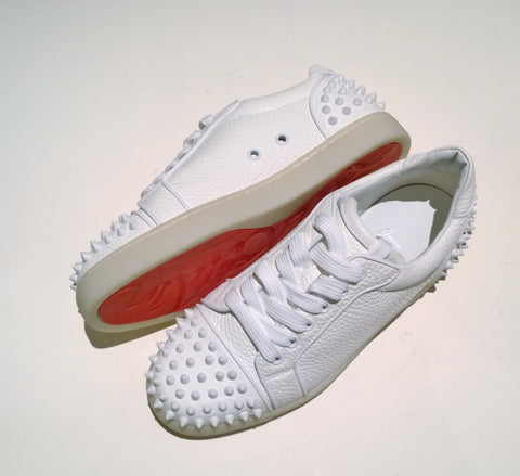 Christian Louboutin Vieira Orlato Flat White Leather Sneakers with Studs New Trainers