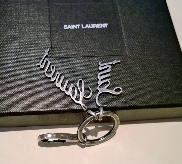 Saint Laurent Oxidized Silver Color Logo Key Ring Bag Charm Porte Cles