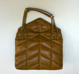 Saint Laurent Toy Puffer Bag in Tabac Brown YSL Bronze Quilted Leather Purse Tabac Brown