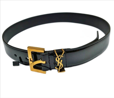 Saint Laurent Cassandre 70cm Black Patent Logo Belt