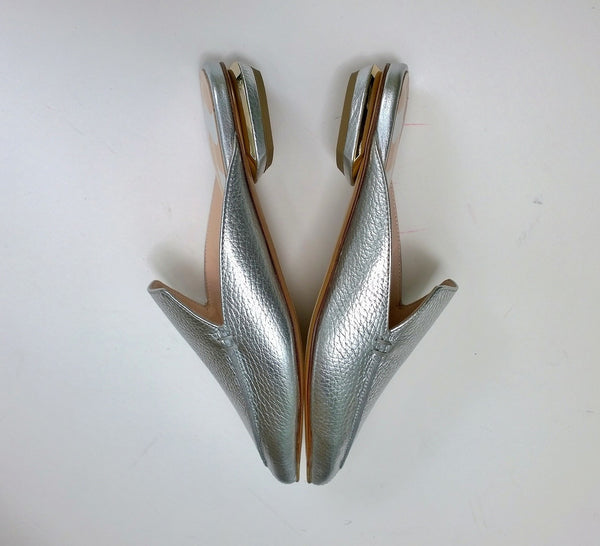 Nicholas Kirkwood Beya Slipper in Silver Leather Flats Slides