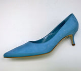 Manolo Blahnik Axidiaso 50 Light Blue Leather and Suede Kitten Heels