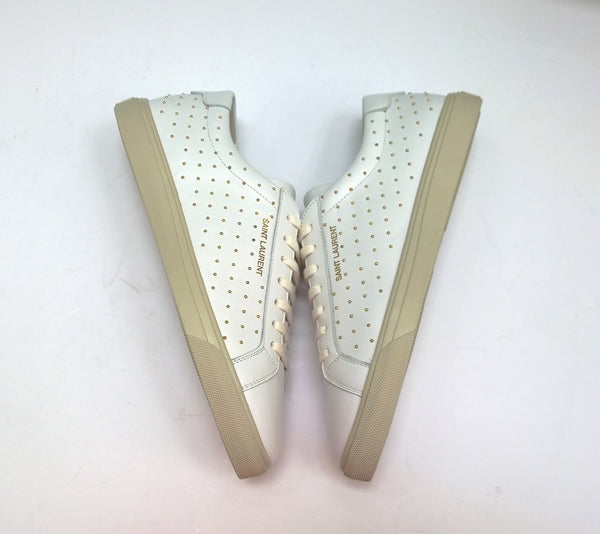 Saint Laurent Andy White Leather Sneakers with Gold Studs