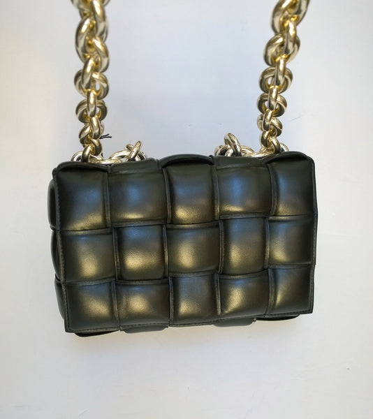 Bottega Veneta Casette Silver Chain Black Leather Bag