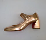 Christian Louboutin Miss Jane 55 Rose Gold Metallic Leather Mary Jane Ankle Strap Heels