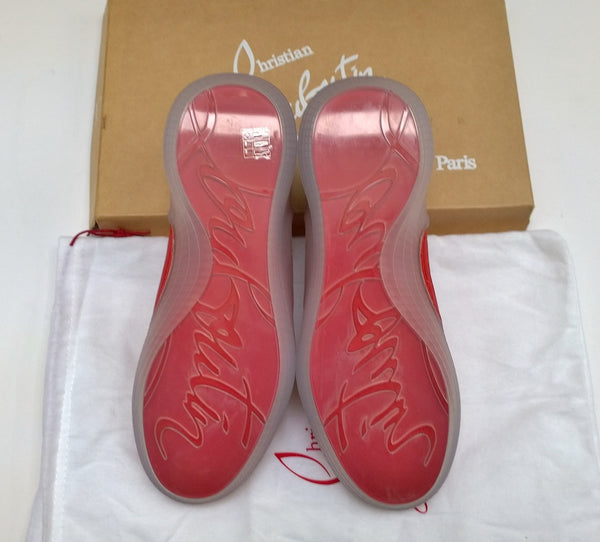 Christian Louboutin Arpoador Donna Drawstring Red Knit Clear Sole Sneakers