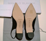 Manolo Blahnik Paledaba Black Suede Slingback Heels New Shoes
