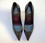 Christian Louboutin Kate 85 Black Patent Snake Embossed Heels