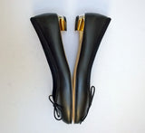 Alexander McQueen Armadillo Bow Black Leather Shoes with Metal Heel Ballet Flats New in box