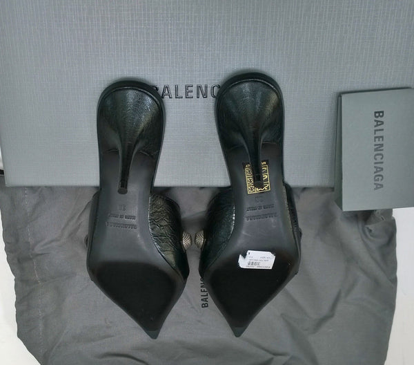 Balenciaga Cagole Black Mules with Gunmetal Studs Pointy Heels