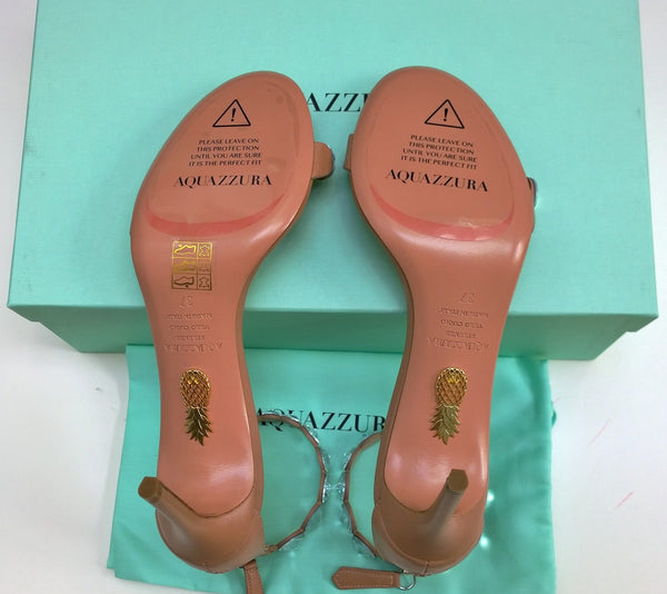 Aquazzura Maxi Tequila 75 Warm Nude Leather Rhinestone Sandals Pink Heels