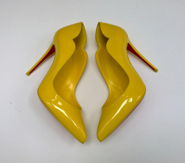 Christian Louboutin Hot Chick 100 in Bright Yellow Patent Leather Heels Shoes