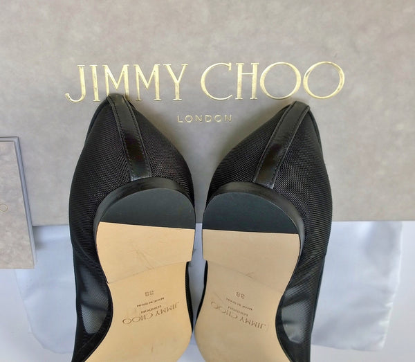 Jimmy Choo Amika Flats in Black Mesh and Rhinestones Strass Shoes