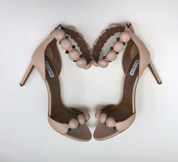 Alaïa Le Bombe 90 Sandals Pale Pink Leather Ankle Strap Heels