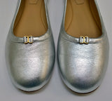 Chloé Marcie Shoes in Silver Leather Flats with Gold Detail