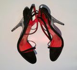Christian Louboutin Arch Queen 100 Black Suede Rhinestone Sandals Heels