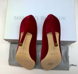 Manolo Blahnik Dark Red Velvet Hangisi 105 Heels Rhinestone Buckle Shoes Burgundy