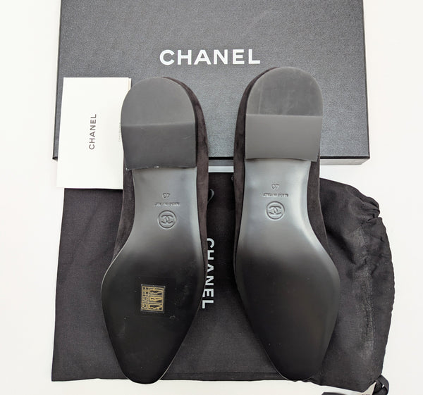 Chanel Mary Janes Black Suede and Patent Leather New in Box Ankle Strap Shoes Flats