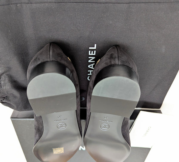 Chanel Mary Janes Black Suede and Patent Leather New in Box Ankle Strap Shoes Flats
