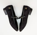 Chanel Mary Janes Black Suede and Patent Leather New in Box Ankle Strap Shoes Flats