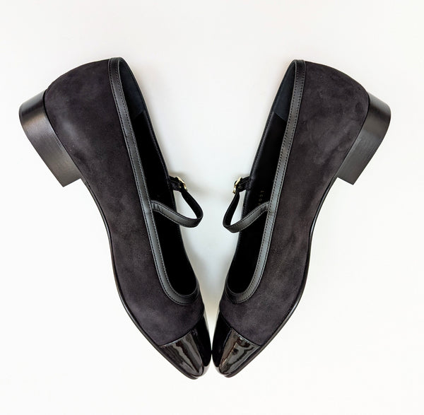 Chanel Mary Janes Black Suede and Patent Leather New in Box Ankle Strap Shoes Flats