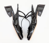Miu Miu Black Patent Logo T-Strap Block Heels Slingback New in Box