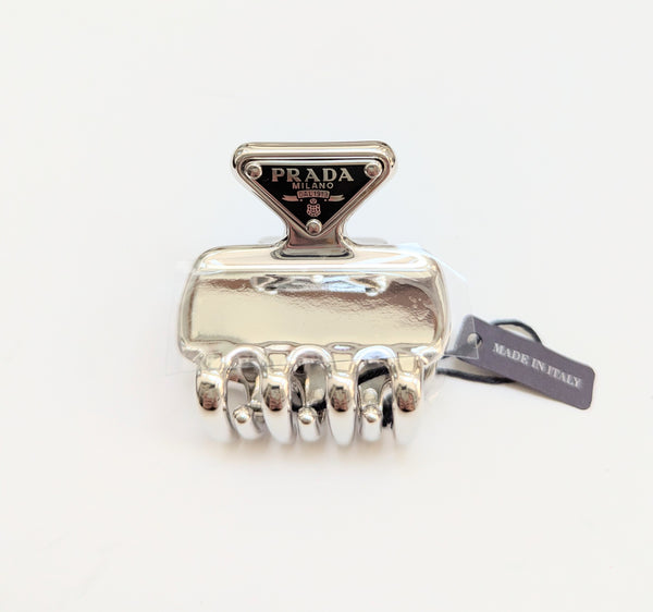Prada Claw Clip in Silver Metal with Logo New in Box Hair Accessories