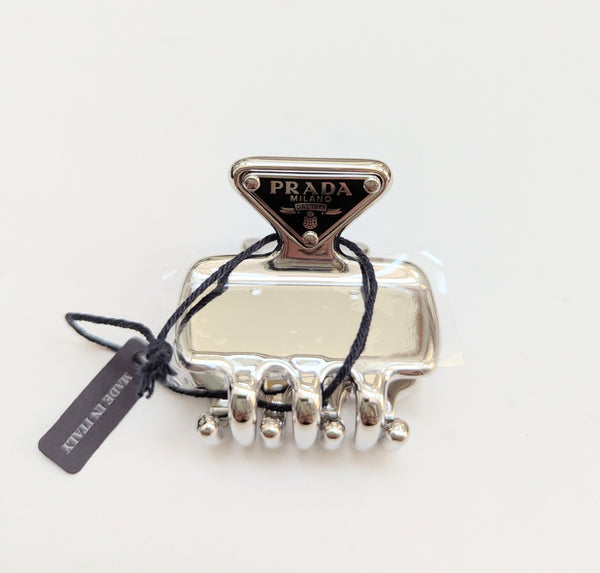 Prada Claw Clip in Silver Metal with Logo New in Box Hair Accessories