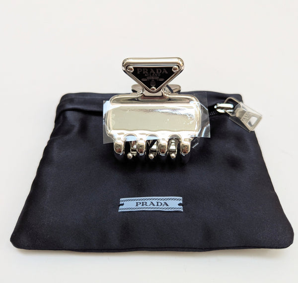 Prada Claw Clip in Silver Metal with Logo New in Box Hair Accessories