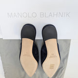 Manolo Blahnik Navy Blue Maysale Flats Buckle Ballerina Mules New in Box Shoes