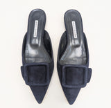 Manolo Blahnik Navy Blue Maysale Flats Buckle Ballerina Mules New in Box Shoes