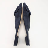 Manolo Blahnik Navy Blue Maysale Flats Buckle Ballerina Mules New in Box Shoes